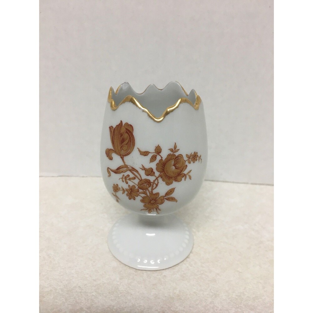 Vintage Limoges France Gold Floral Porcelain Pedestal Egg Cup